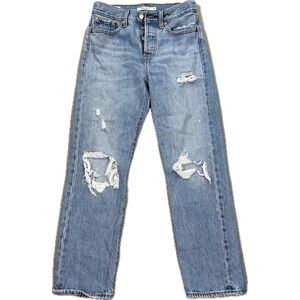 Levi's Premium Jeans Women's 25 Blue Light Wash Big E Wedgie Straight Distressed